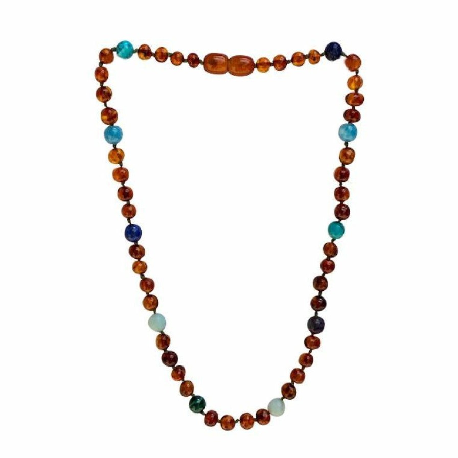 Jewelry * | Sweet Tree Amber Cognac Amber + Green/Blue Necklace 15