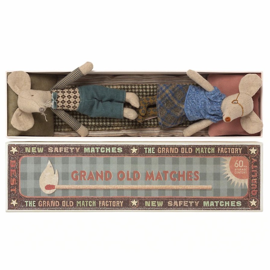 Dolls + Plushies * | Maileg Grandma + Grandpa Mice In A Matchbox Toy