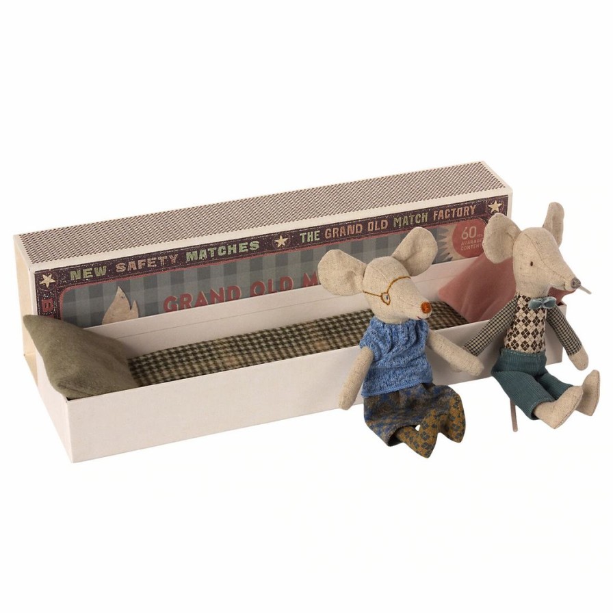 Dolls + Plushies * | Maileg Grandma + Grandpa Mice In A Matchbox Toy