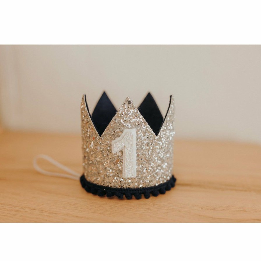 Party Time * | Cutest Little Party # 1 Silver Glitter + Navy Pom Trim + White Glitter Crown