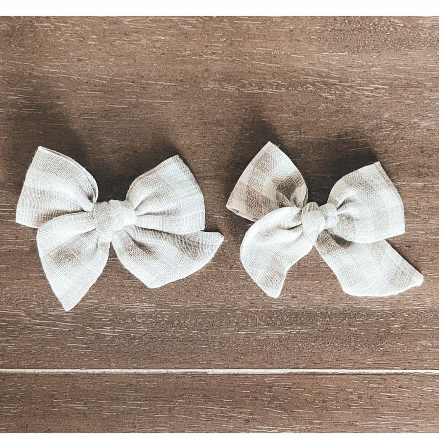 Headwear * | Mae + Skye Ecru Check Mini Pinwheel Pigtail Hair Clips Headwear