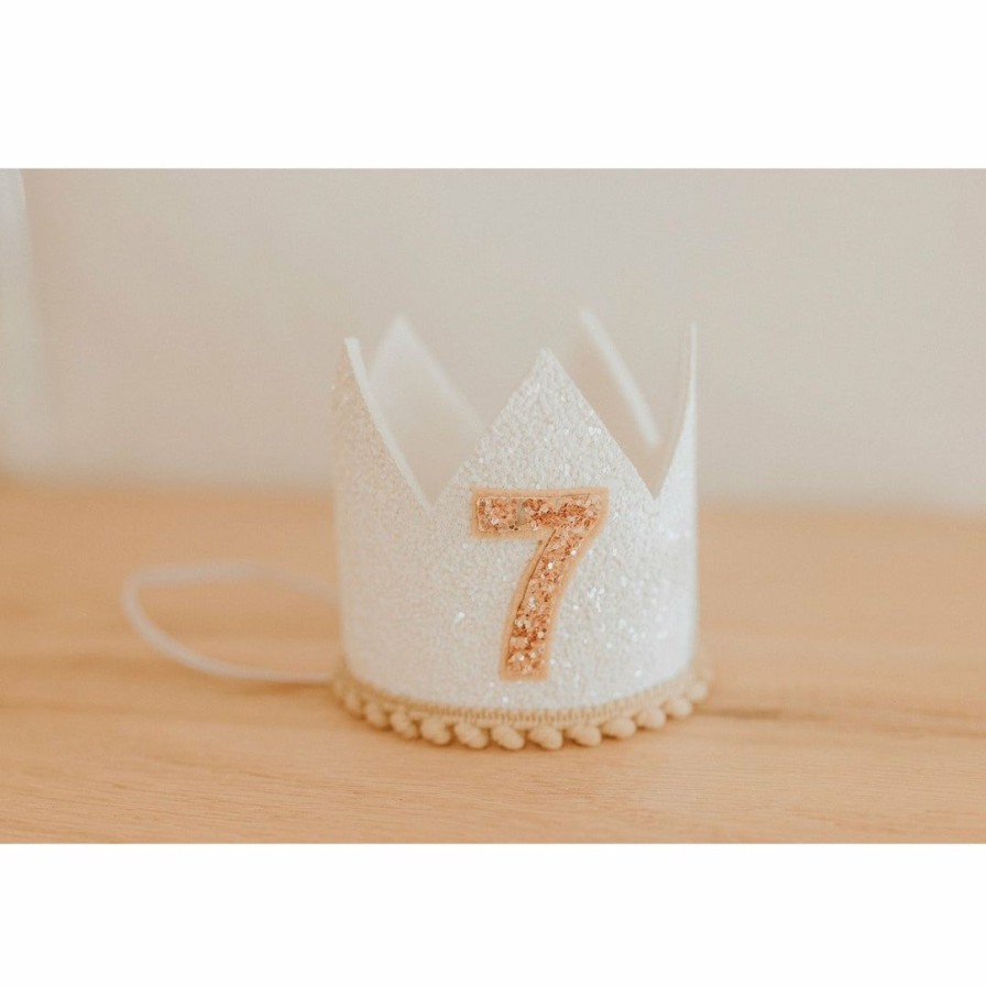 Party Time * | Cutest Little Party # 7 White Glitter + Toast Pom Trim/White Lining + Rose Gold/Toast Felt Crown Party Time