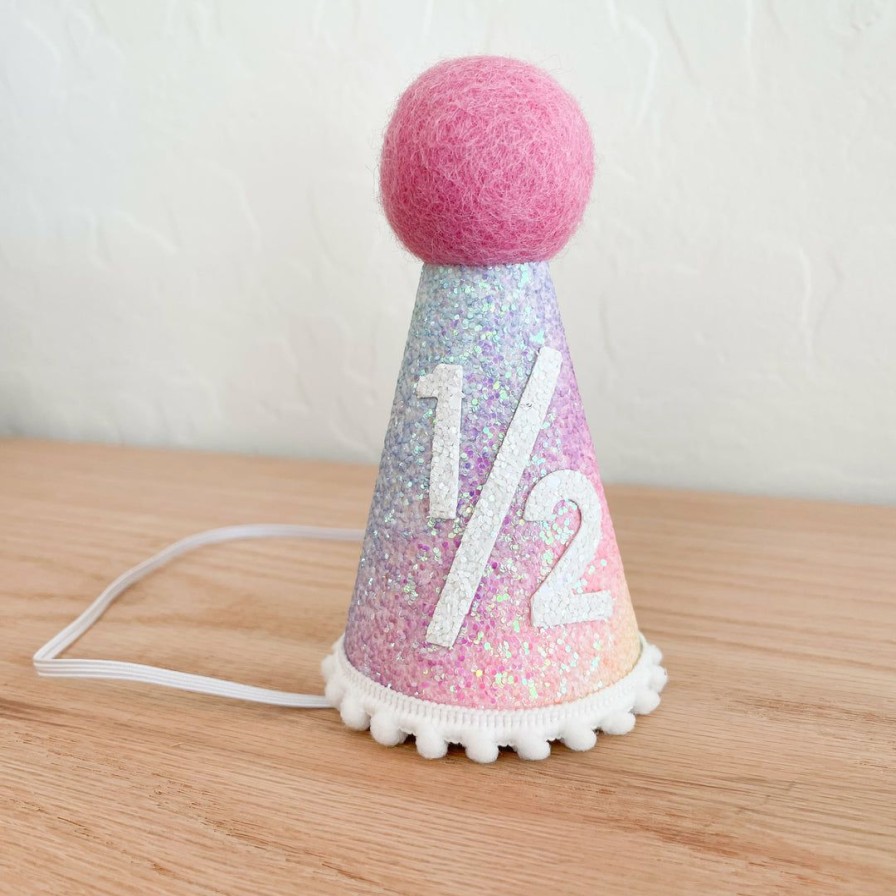 Party Time * | Cutest Little Party # 1/2 Baby Pink Glitter + Pastel Rainbow + White Glitter Party Hat