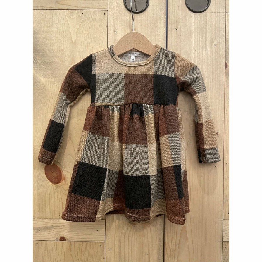 Clothing * | Black Sheep Tan + Brown Gingham Buffalo Print Dress