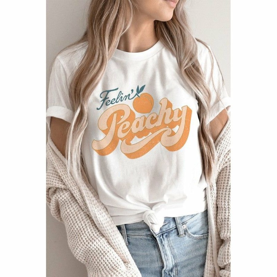 Women * | J+J Feeling Peachy White Tee Graphic Tees