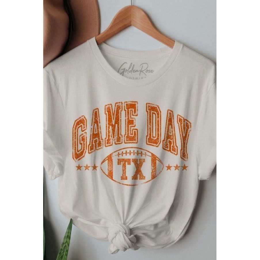 Women * | J+J Graphic Tees Game Day Texas Tx Oversized Cream Tee