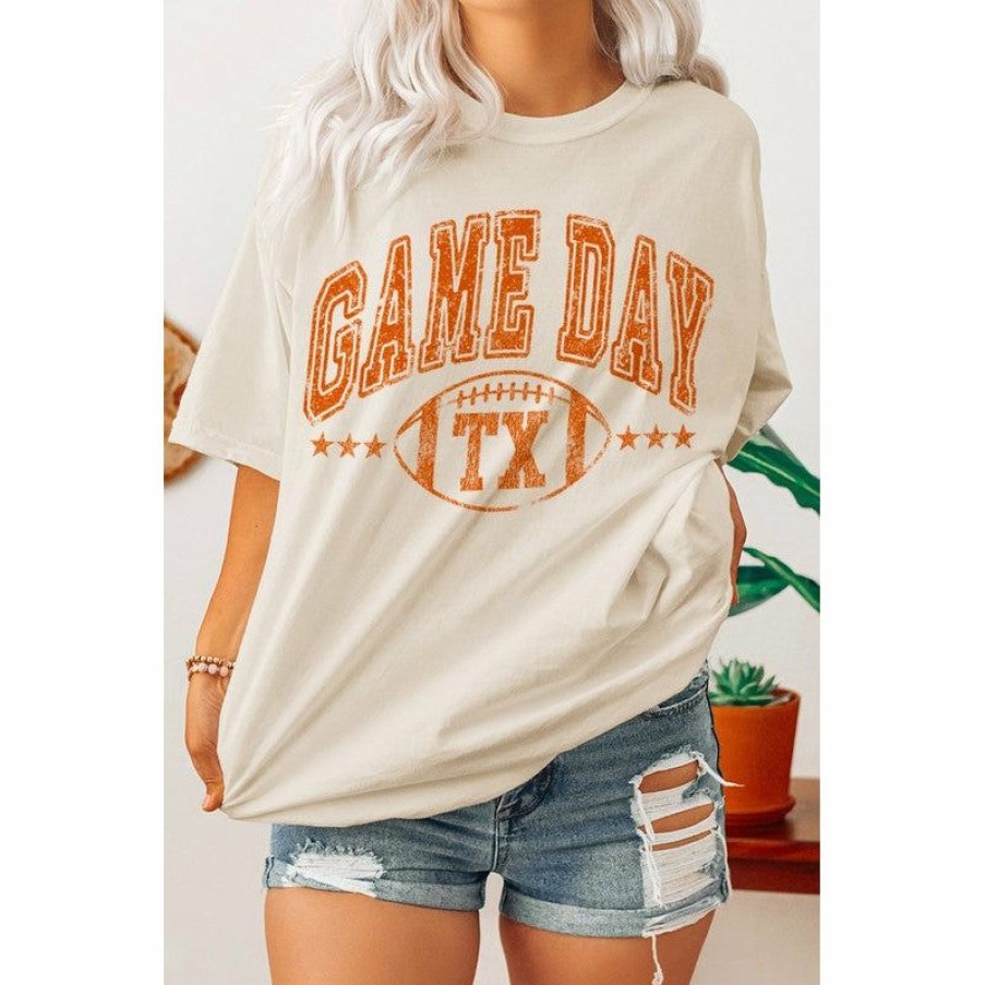 Women * | J+J Graphic Tees Game Day Texas Tx Oversized Cream Tee