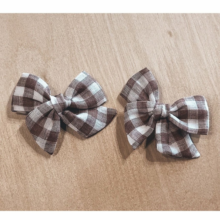 Headwear * | Mae + Skye Headwear Toffee Check Mini Pinwheel Pigtail Hair Clips