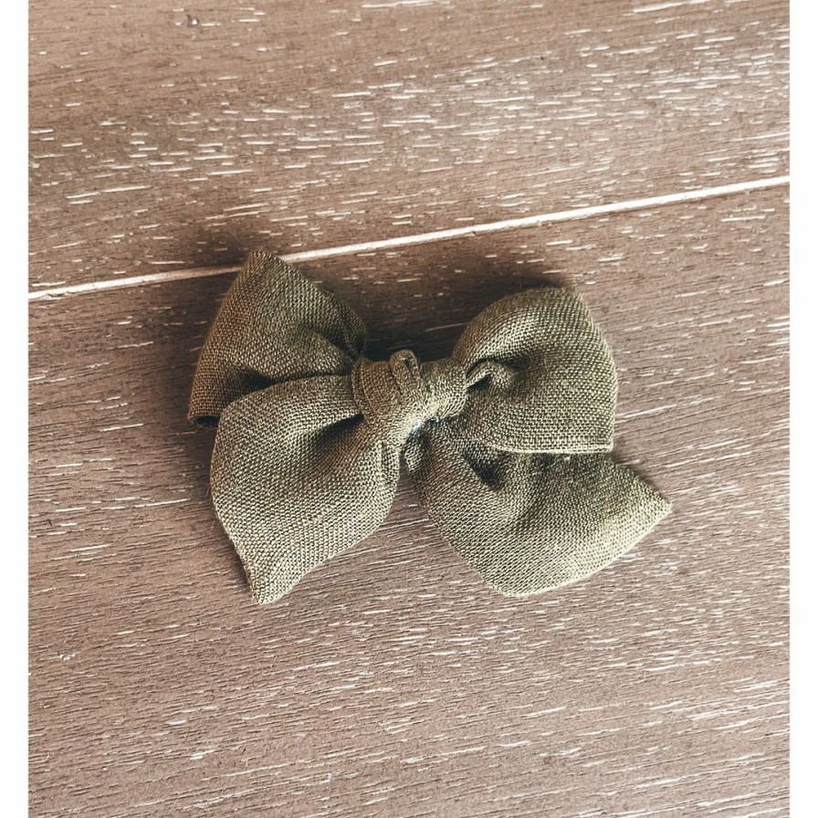 Headwear * | Mae + Skye Linen Moss Mini Pinwheel Bow Hair Clip Headwear