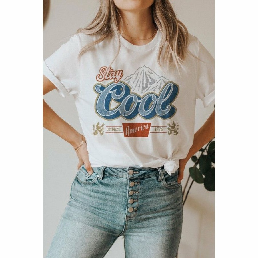 Women * | J+J Stay Cool White America Tee Graphic Tees