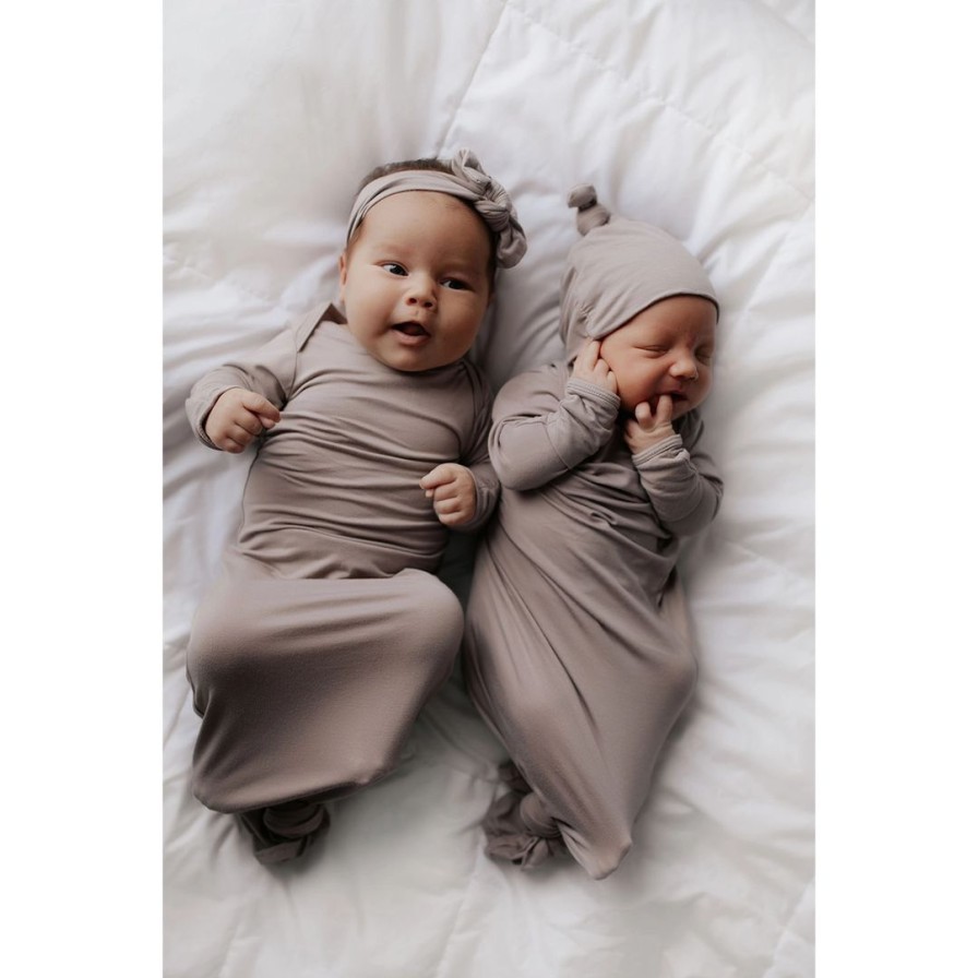 Clothing * | Three Little Tots Preemie + Newborn Harbor Mist Knotted Gown