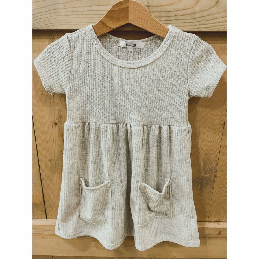 Clothing * | Lia + Lou Dresses Oatmeal Ribbed Pocket Dress