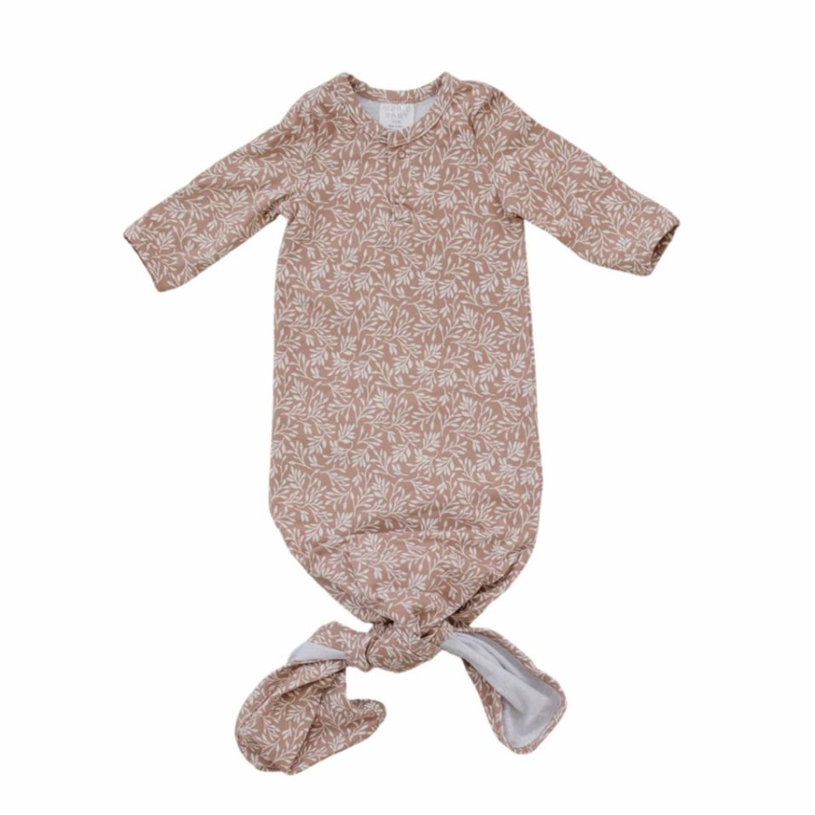 Clothing * | Mebie Baby Dusty Rose Vines Organic Cotton Knotted Gown Preemie + Newborn