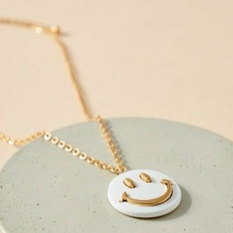 Women * | J+J White Smiley Face Charm Necklace