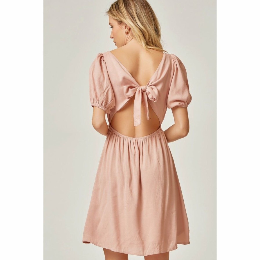 Women * | J+J Dresses Mauve Tie Back Babydoll Dress