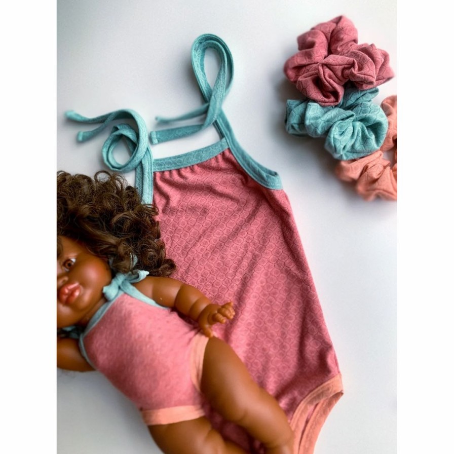 Dolls + Plushies * | Dolls + Plushies Bright Pink + Aqua Romper Minikane Clothing