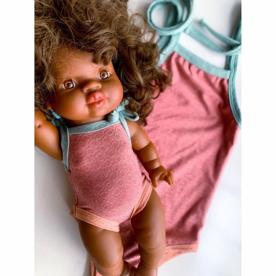 Dolls + Plushies * | Dolls + Plushies Bright Pink + Aqua Romper Minikane Clothing