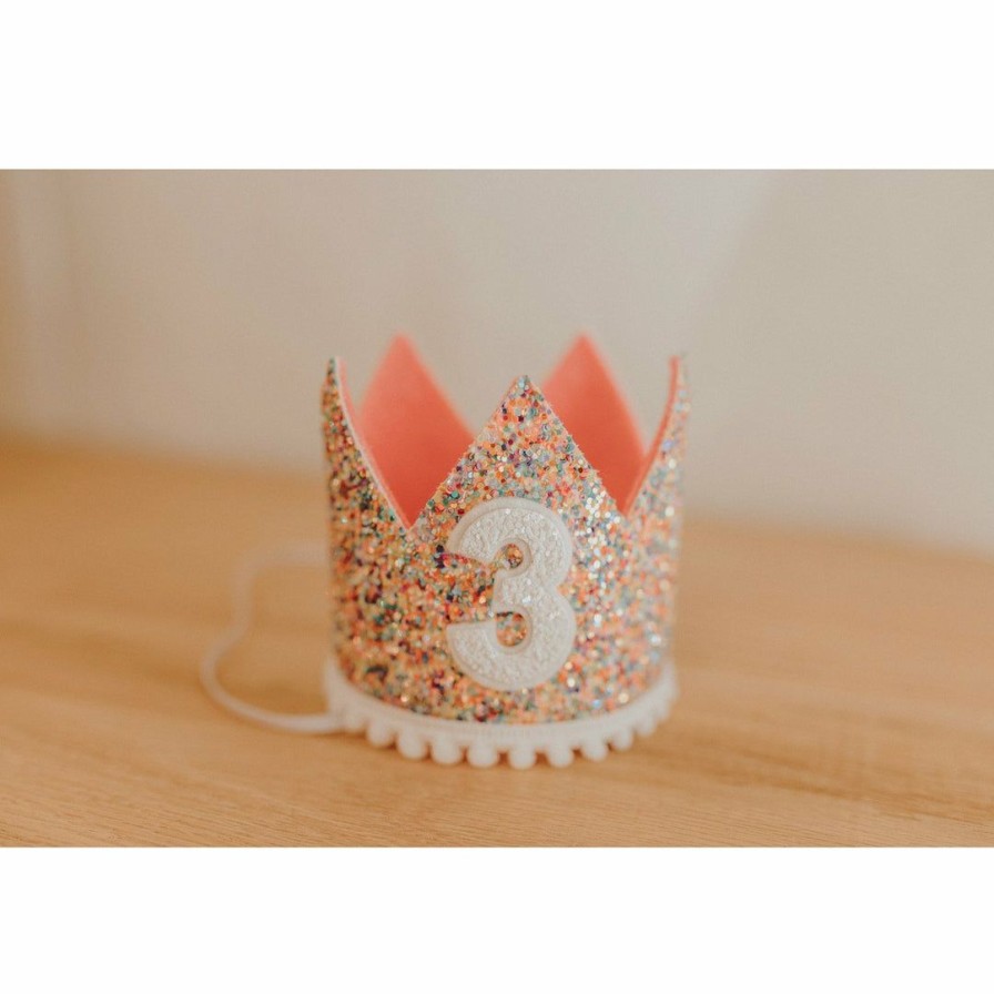 Party Time * | Cutest Little Party Party Time # 3 Mosaic Glitter + White Pom Trim/Hot Pink + White Glitter Crown