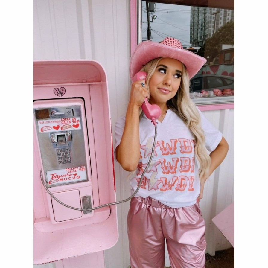 Women * | Gina Tees Pink Howdy Texas Stacked Tee Graphic Tees