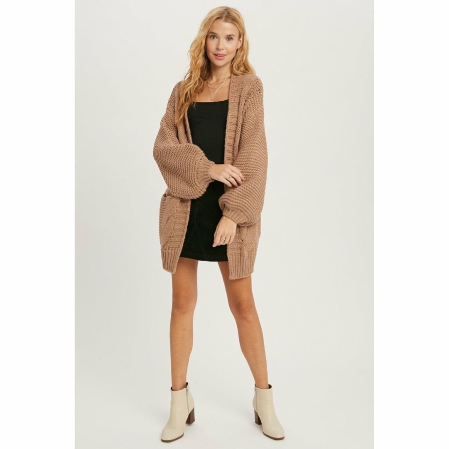 Women * | J+J Brown Chunky Cable Cardigan Outerwear