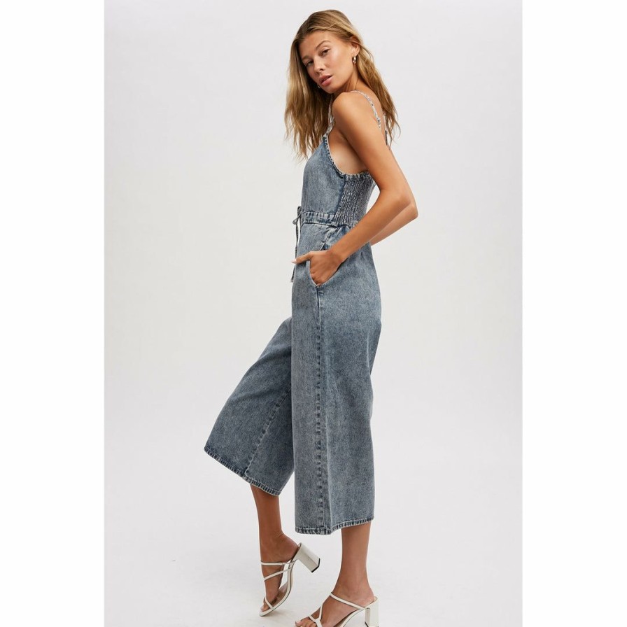 Women * | J+J Medium Acid Wash Denim Jumpsuit