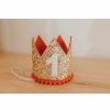 Party Time * | Cutest Little Party Party Time # 1 Gold Glitter + Red Pom Trim + White Glitter Crown