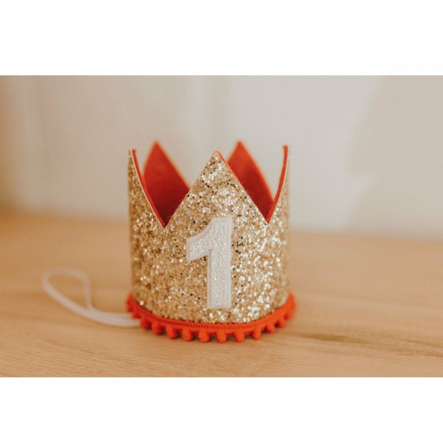 Party Time * | Cutest Little Party Party Time # 1 Gold Glitter + Red Pom Trim + White Glitter Crown