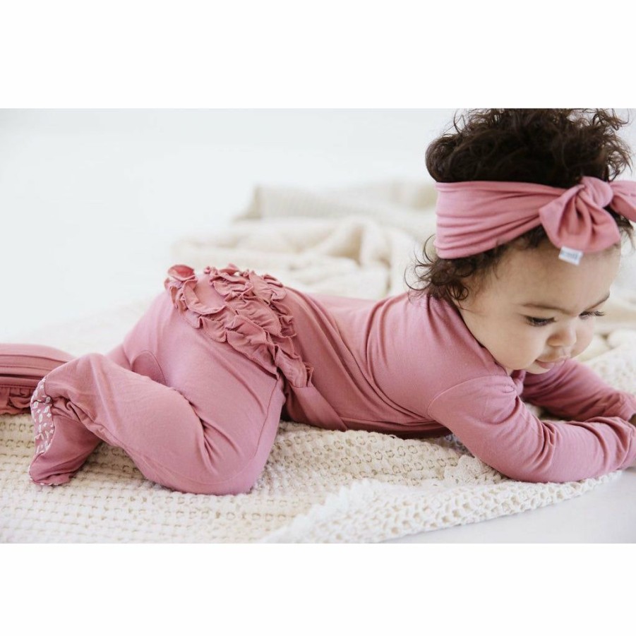 Clothing * | Joss + J Dusty Rose Bamboo Ruffle Zip Sleeper