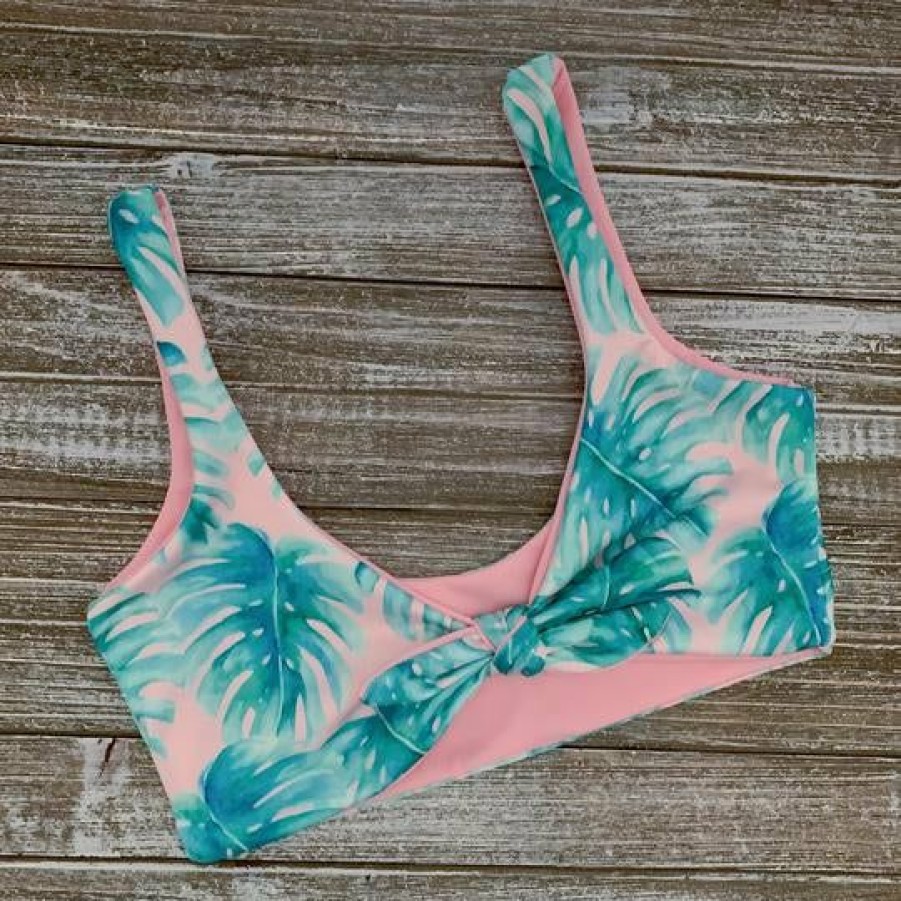 Women * | Raelo Swim Pink Palm + Blush Women'S Swim Top