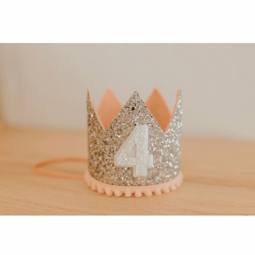 Party Time * | Cutest Little Party # 4 Silver Glitter + Blush Pom Trim + White Glitter Crown