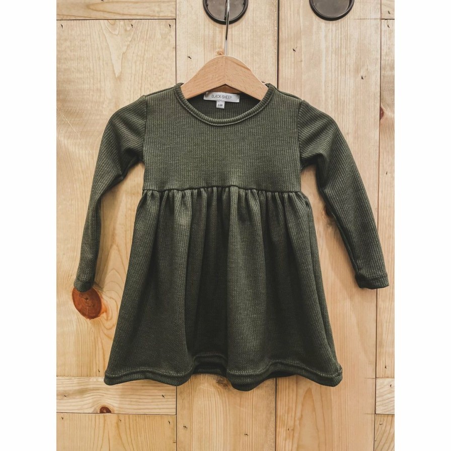 Clothing * | Black Sheep Dresses Forest Green Ribbed Textured Dress