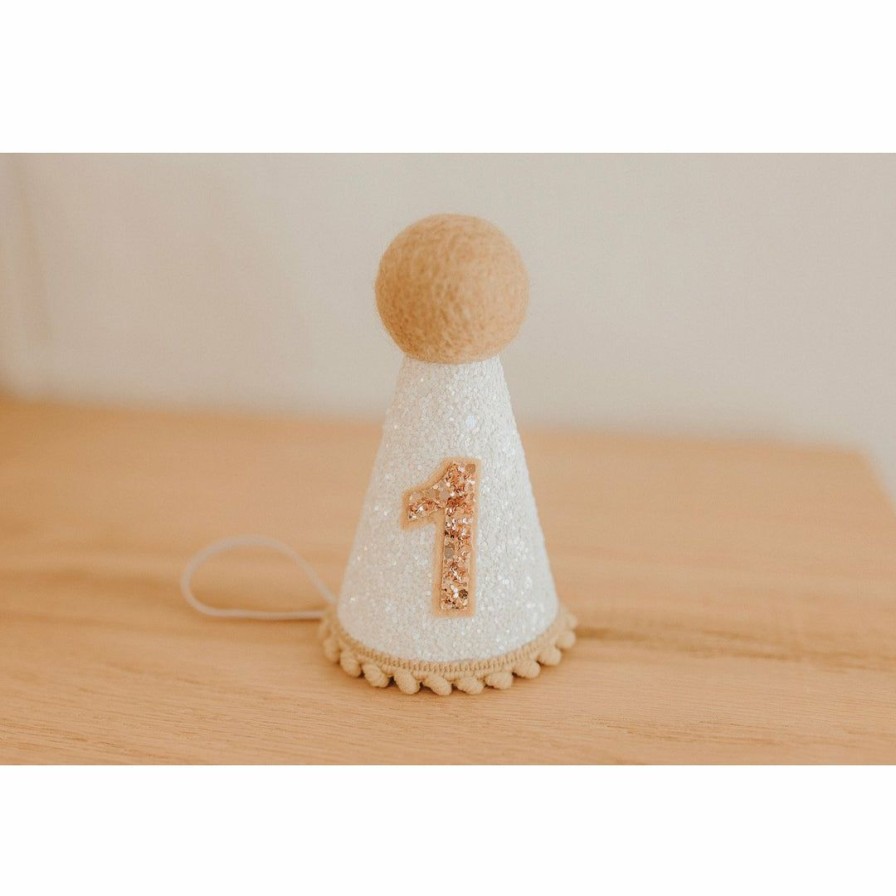 Party Time * | Cutest Little Party # 1 White Glitter + Toast Pom Trim/White Lining + Toast Felt Party Hat