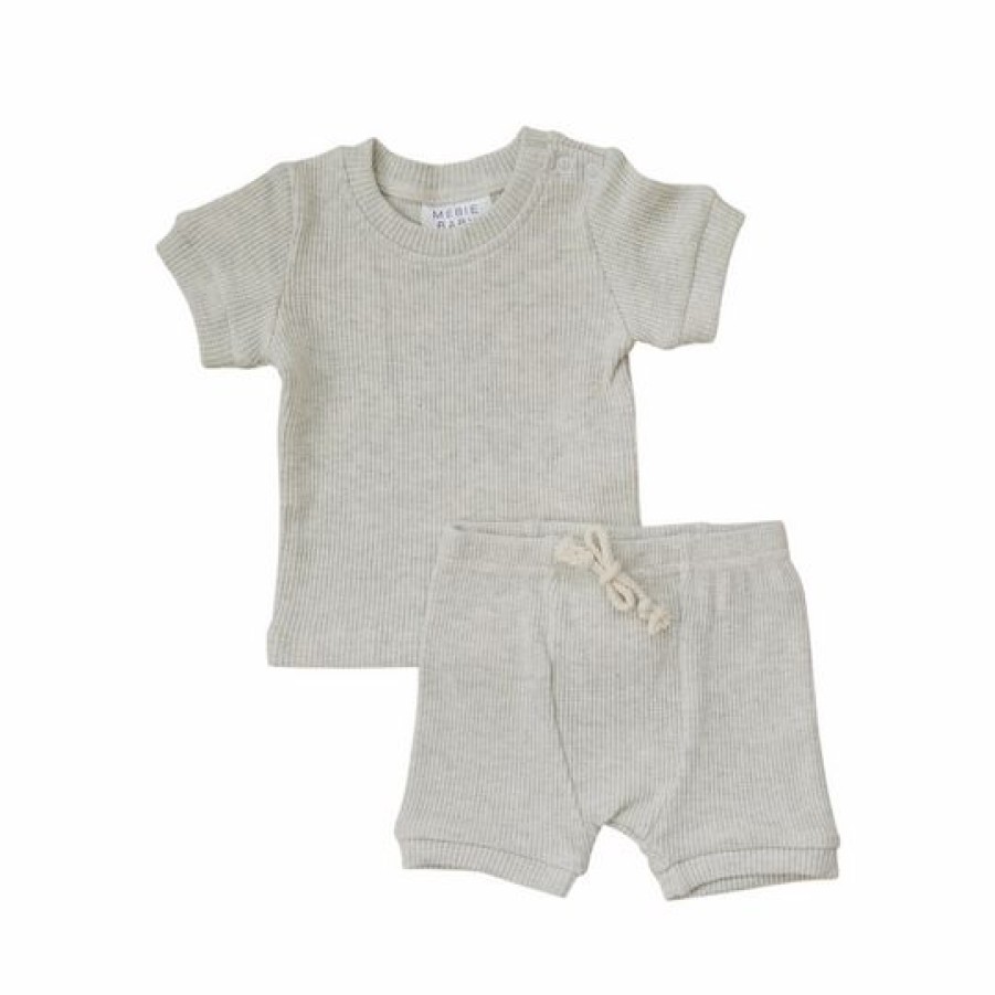 Clothing * | Mebie Baby Oatmeal Organic Cotton Waffle Short Set