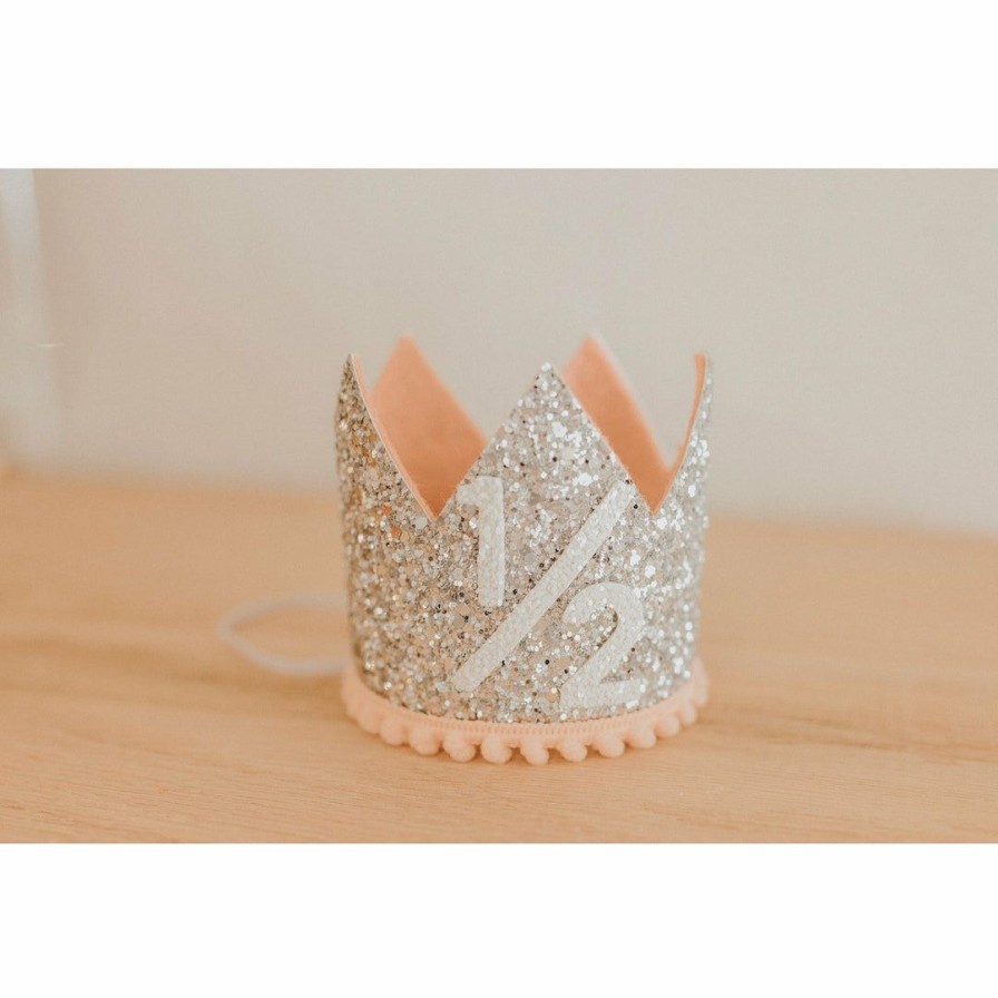 Party Time * | Cutest Little Party # 1/2 Silver Glitter + Blush Pom Trim + White Glitter Crown Party Time