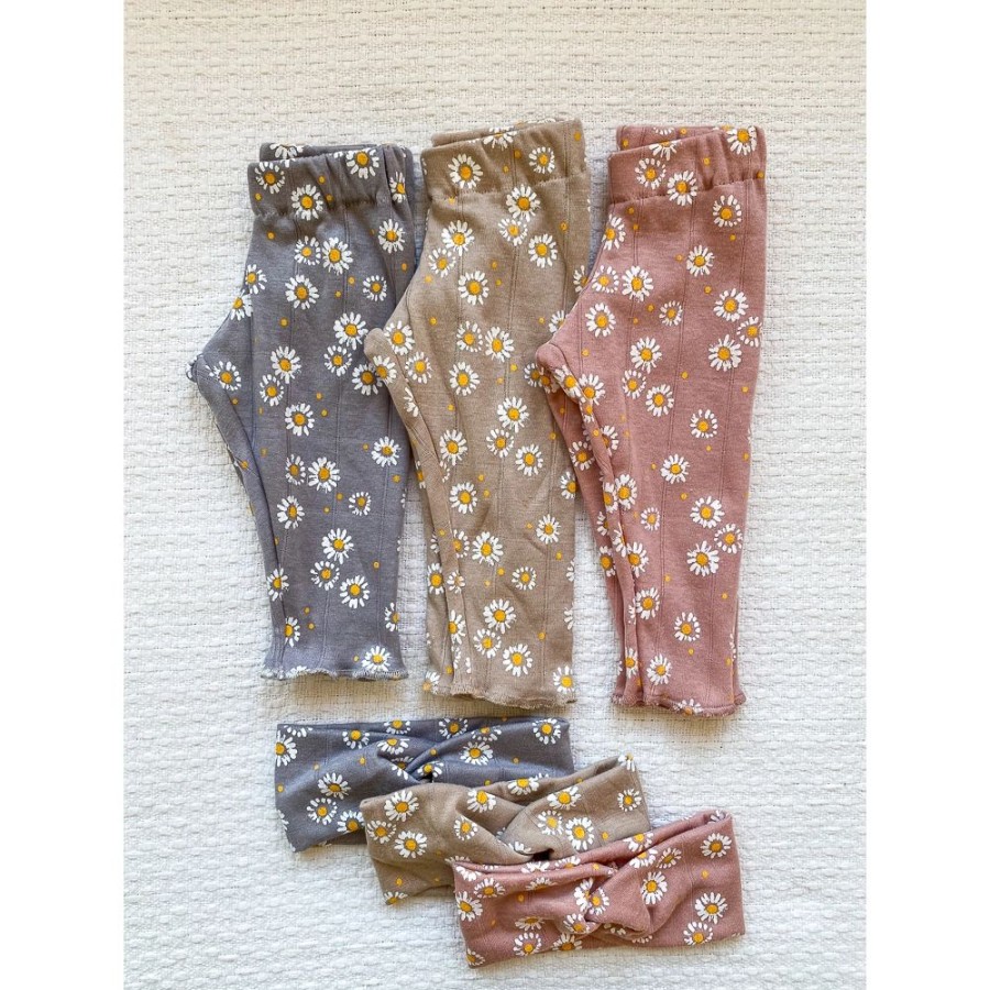 Clothing * | Evelina Apparel Beige Daisy Jersey Leggings Bottoms