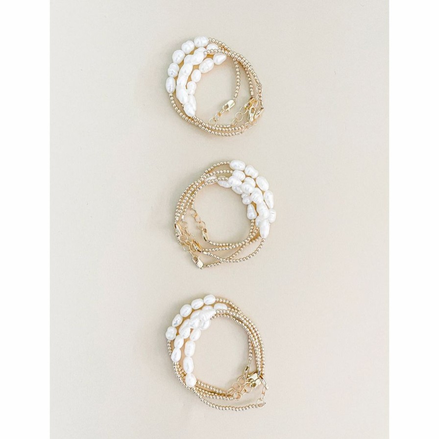 Women * | Little Lunds Co Jewelry Gold + Pearls Bracelet