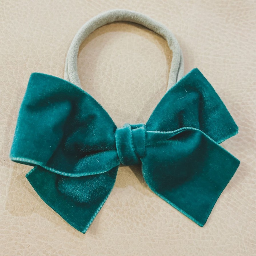 Headwear * | Bows For Show Emerald Velvet Hair Bow Headband