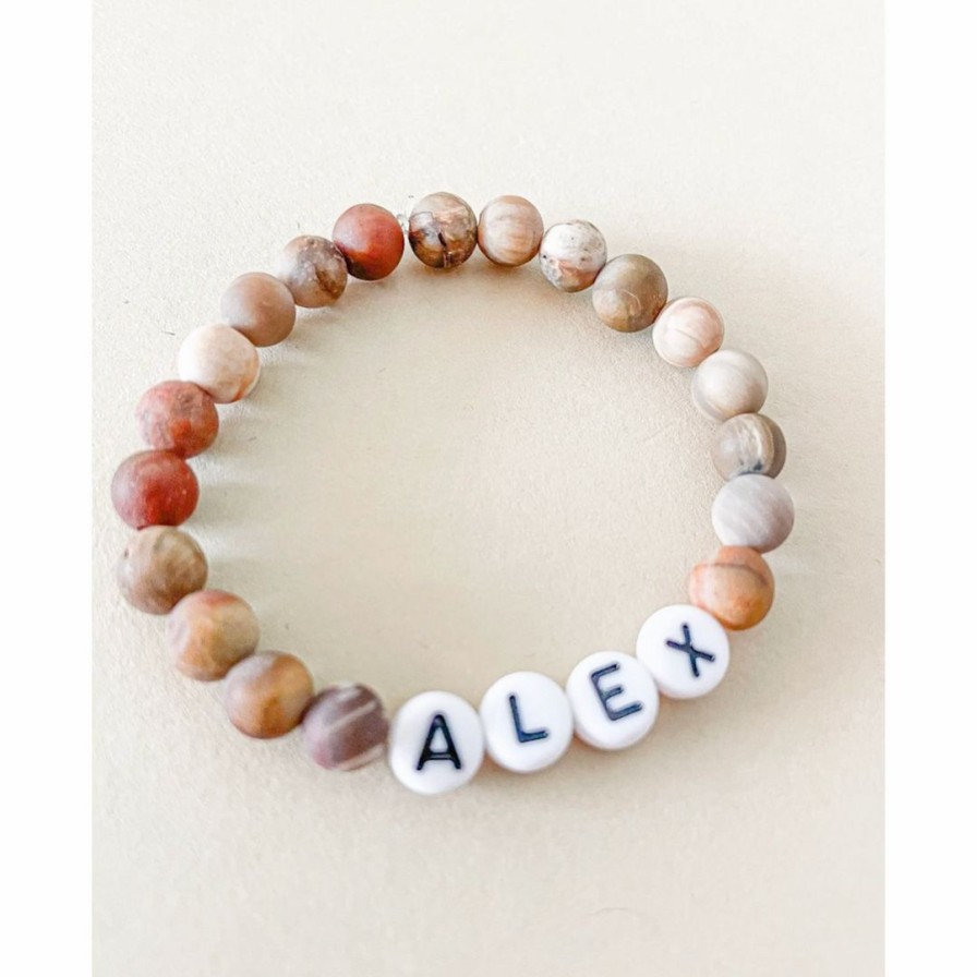 Women * | Little Lunds Co Jewelry Custom Name Gender Neutral Stone Bracelet