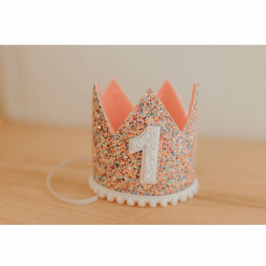 Party Time * | Cutest Little Party Crowns # 1 Mosaic Glitter + White Pom Trim/Hot Pink + White Glitter Crown