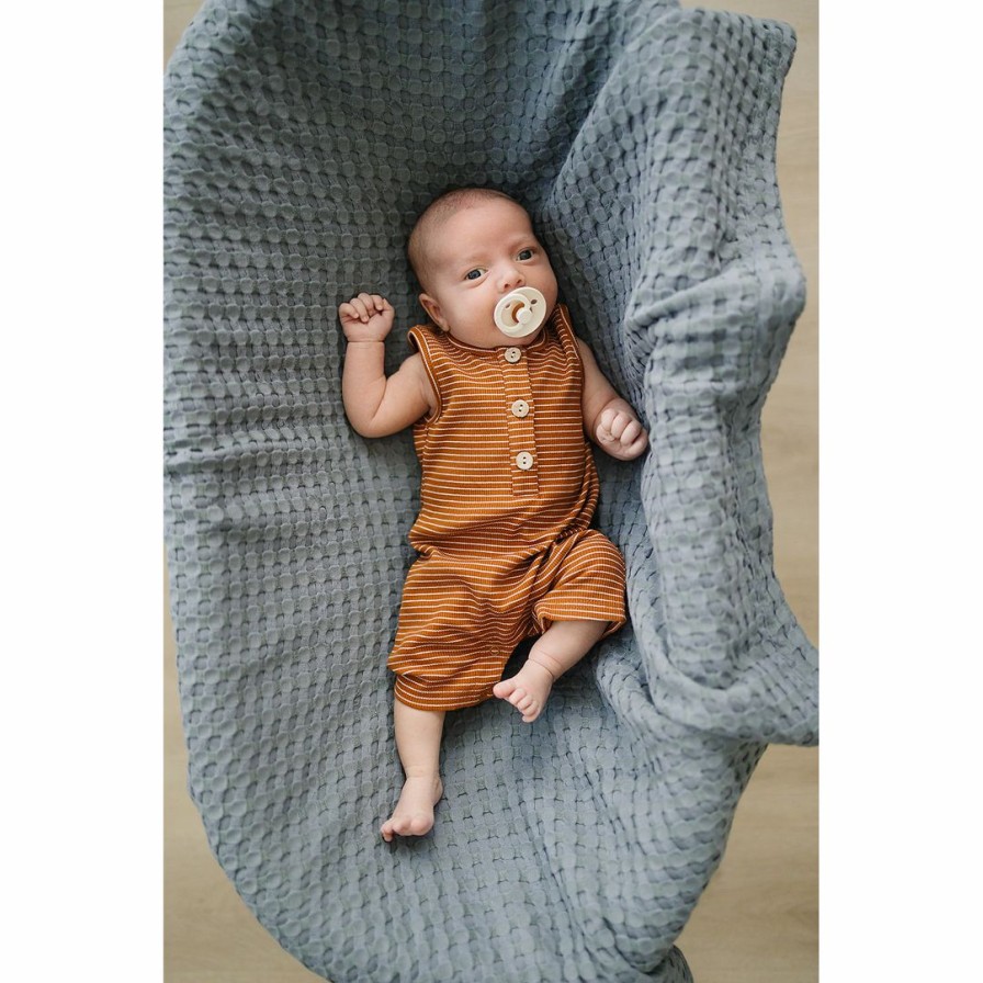 Clothing * | Mebie Baby Rust + White Stripe Ribbed Short Romper