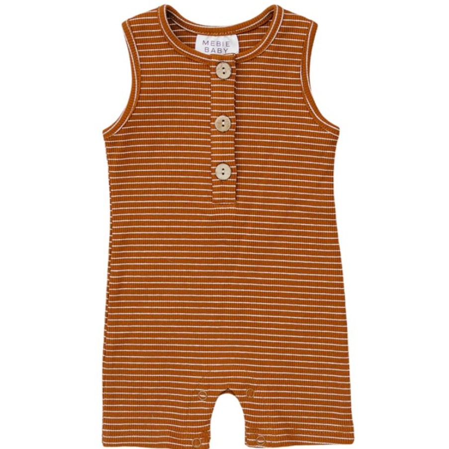 Clothing * | Mebie Baby Rust + White Stripe Ribbed Short Romper