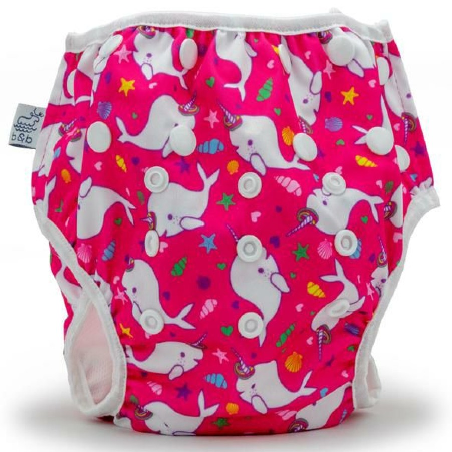 Clothing * | Beau + Belle Littles Hot Pink Narwhals Reusable Swim Diaper