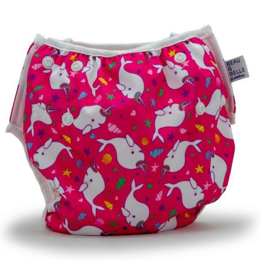 Clothing * | Beau + Belle Littles Hot Pink Narwhals Reusable Swim Diaper