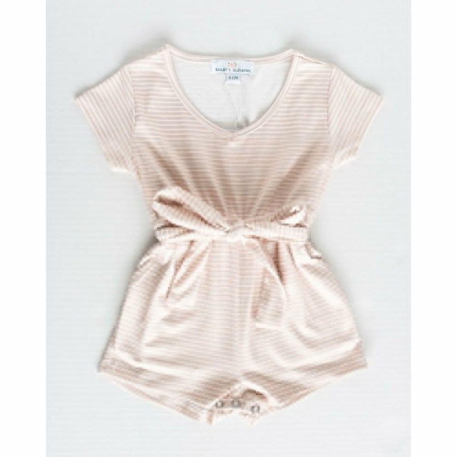 Clothing * | Bailey'S Blossoms Overalls + Rompers Tan + White Stripe Tie Romper