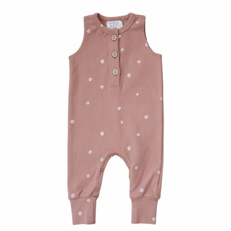 Clothing * | Mebie Baby Blush Daisy Organic Cotton Romper Overalls + Rompers