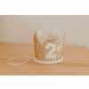 Party Time * | Cutest Little Party # 2 Gold Glitter + White Pom Trim + White Glitter Crown Party Time