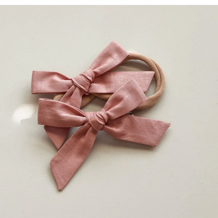 Headwear * | Mae + Skye Old Rose Petite Schoolgirl Bow Nylon Headband Headwear