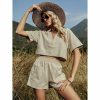 Women * | J+J Sets Light Beige Shirt + Shorts Set