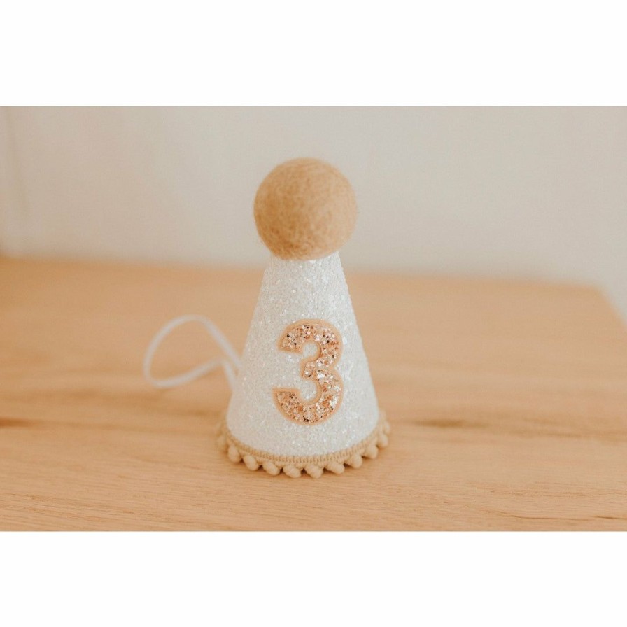 Party Time * | Cutest Little Party # 3 White Glitter + Toast Pom Trim/White Lining + Toast Felt Party Hat