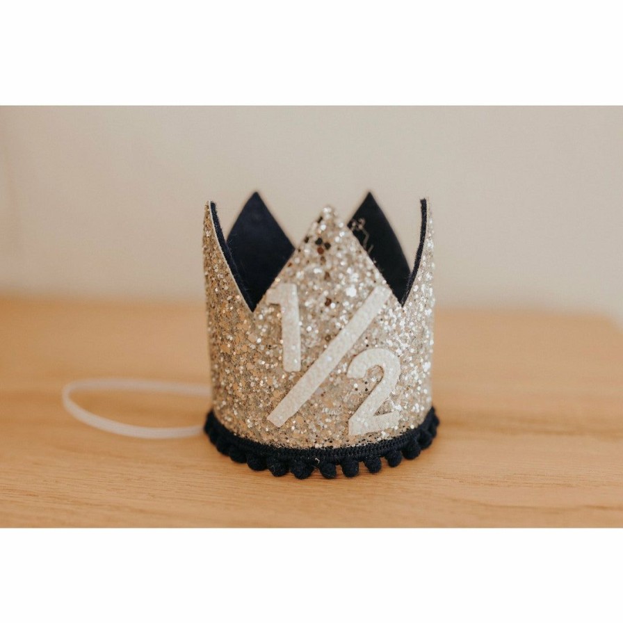 Party Time * | Cutest Little Party Party Time # 1/2 Silver Glitter + Navy Pom Trim + White Glitter Crown